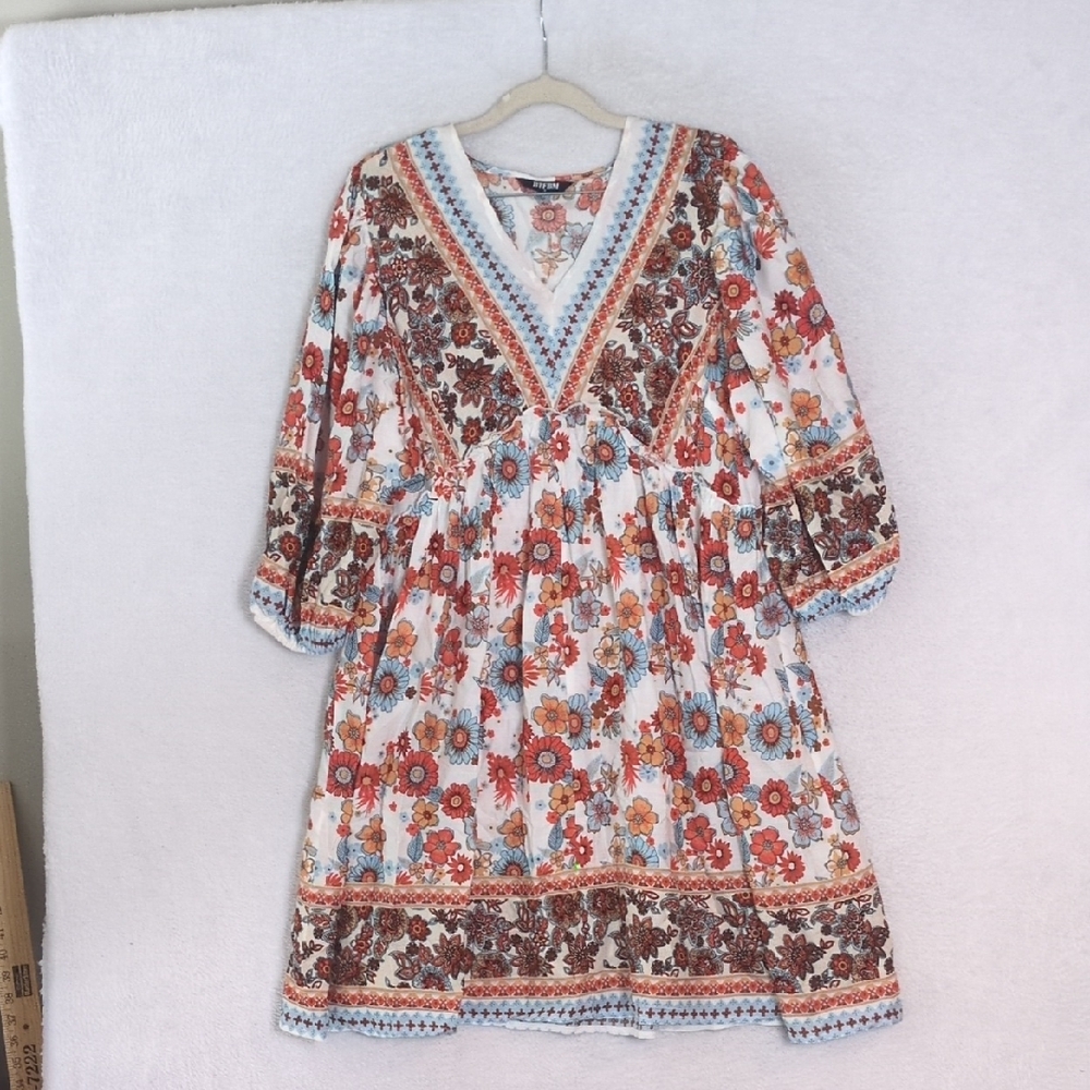 BTFBM Womens Colorful Hippie Flower Tunic Dress Size S